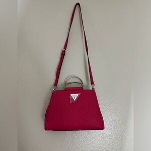 Guess Logo Embossed Metal Hot Punch Pink Purse Fuchsia Crossbody Handbag